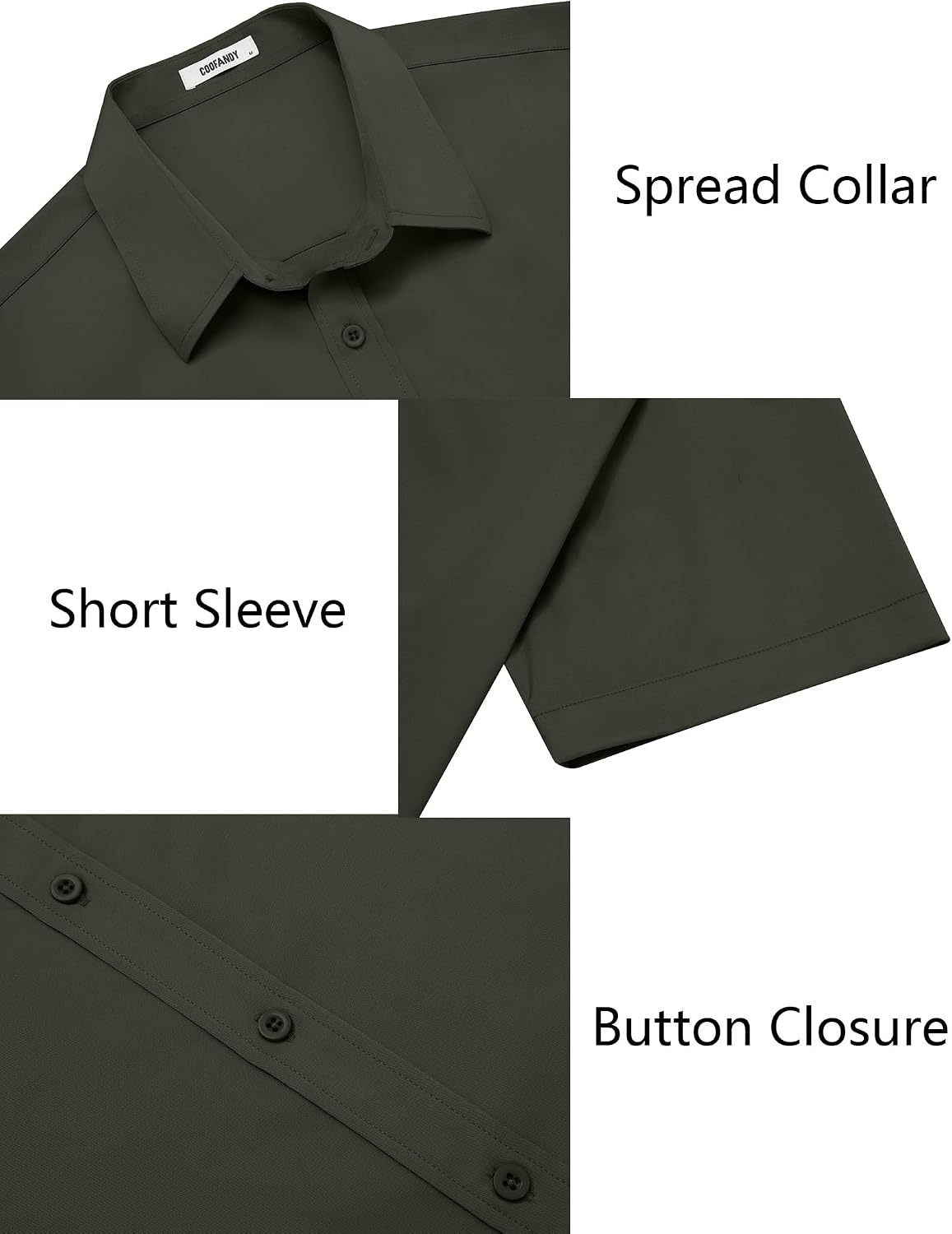 image:imageCOOFANDY Mens Button Down Shirts Short Sleeve Untucked Dress Shirt Wrinkle Free Stretch Casual Summer ShirtsArmy Green