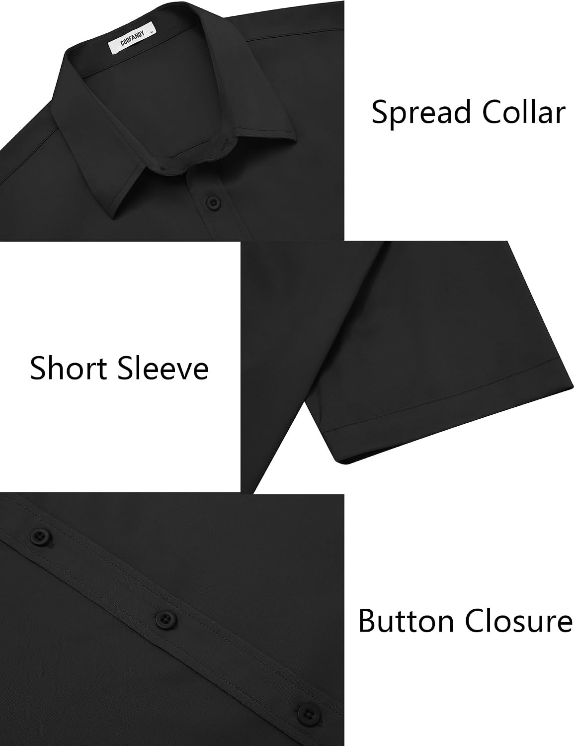image:imageCOOFANDY Mens Button Down Shirts Short Sleeve Untucked Dress Shirt Wrinkle Free Stretch Casual Summer ShirtsBlack