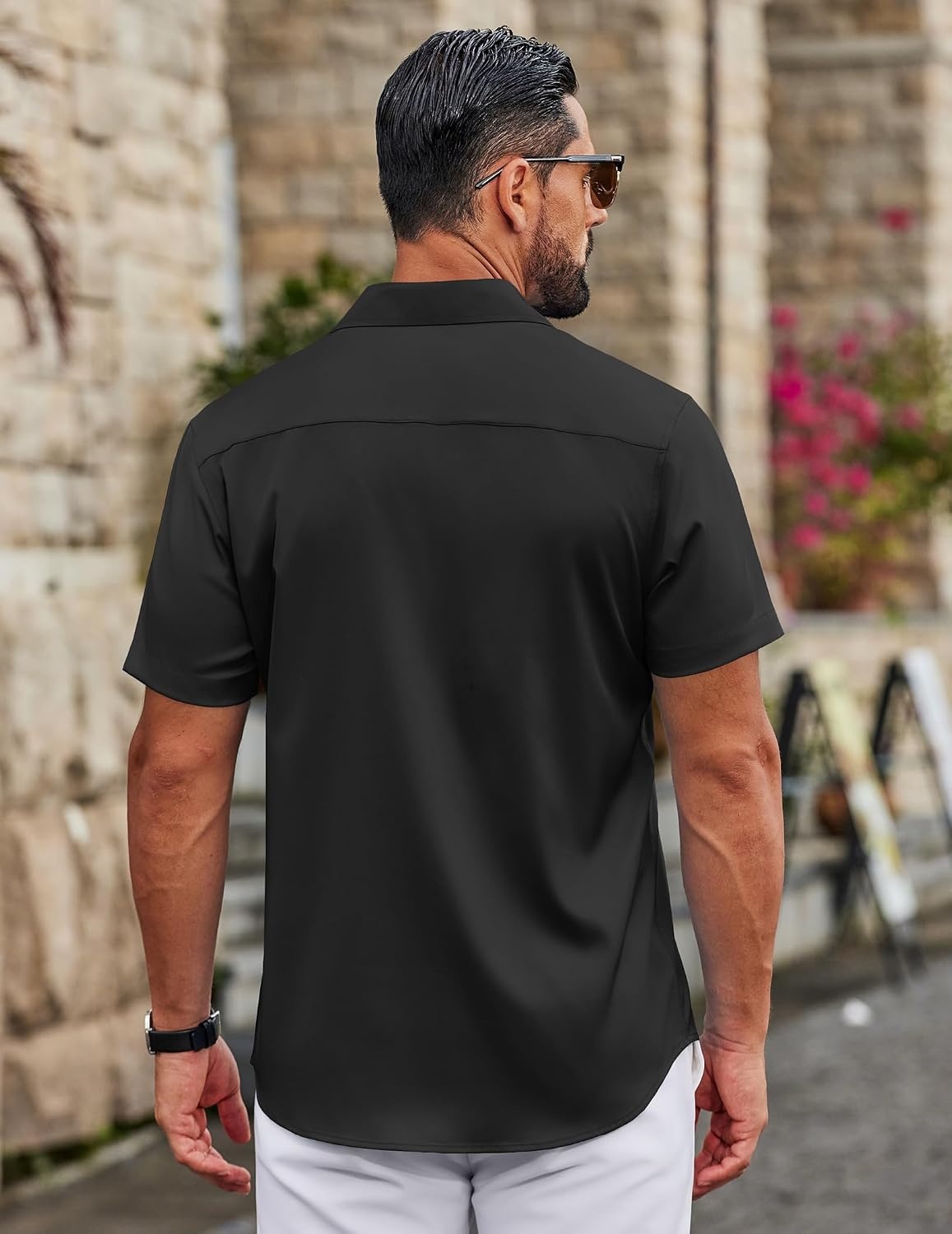image:imageCOOFANDY Mens Button Down Shirts Short Sleeve Untucked Dress Shirt Wrinkle Free Stretch Casual Summer ShirtsBlack