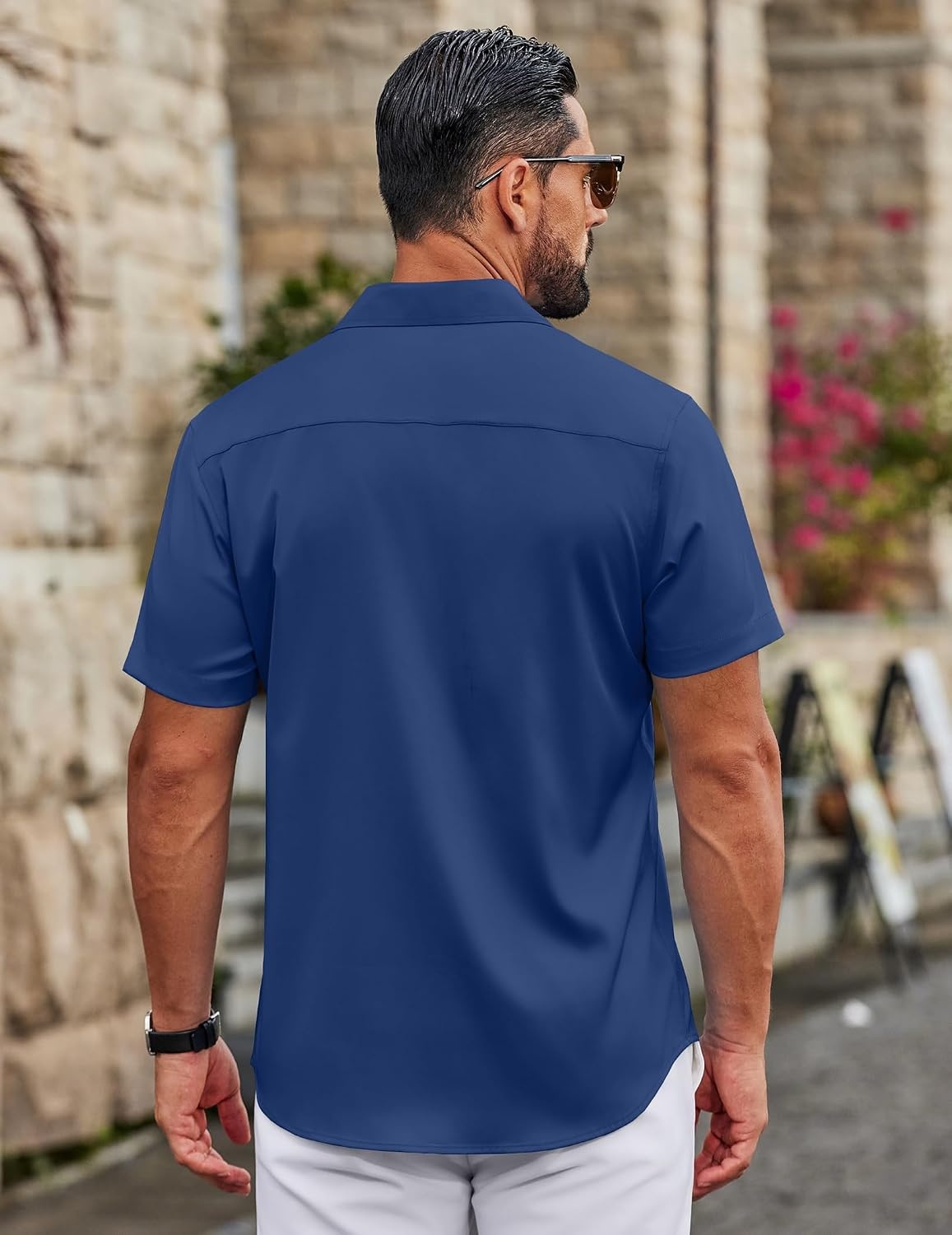 image:imageCOOFANDY Mens Button Down Shirts Short Sleeve Untucked Dress Shirt Wrinkle Free Stretch Casual Summer ShirtsBlue