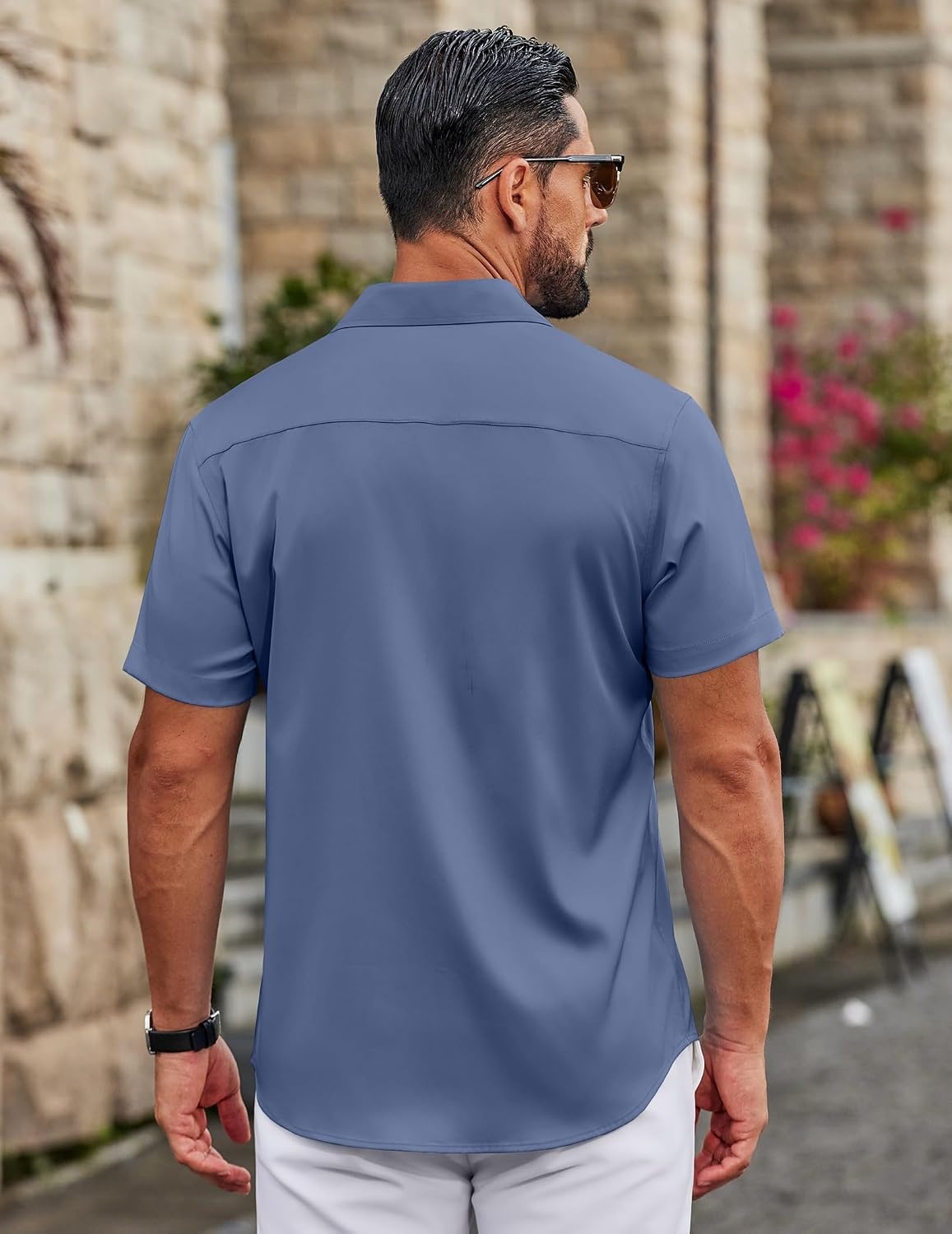 image:imageCOOFANDY Mens Button Down Shirts Short Sleeve Untucked Dress Shirt Wrinkle Free Stretch Casual Summer ShirtsCaptain Blue