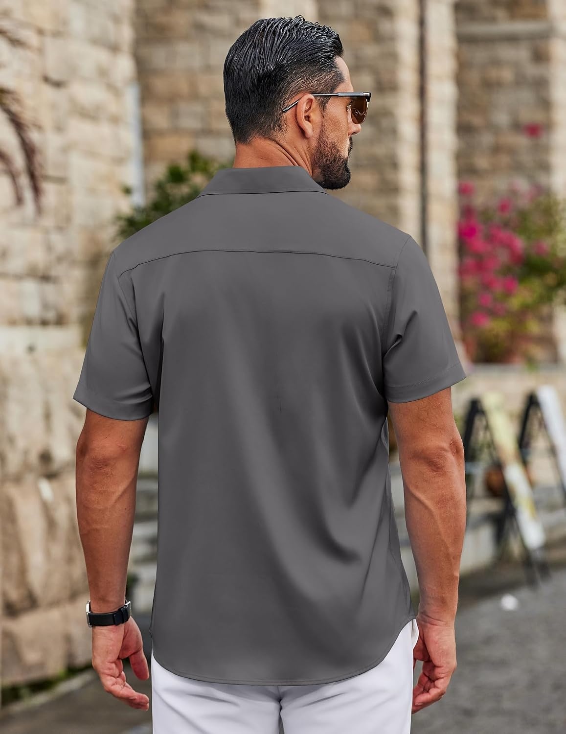 image:imageCOOFANDY Mens Button Down Shirts Short Sleeve Untucked Dress Shirt Wrinkle Free Stretch Casual Summer ShirtsDark Gray
