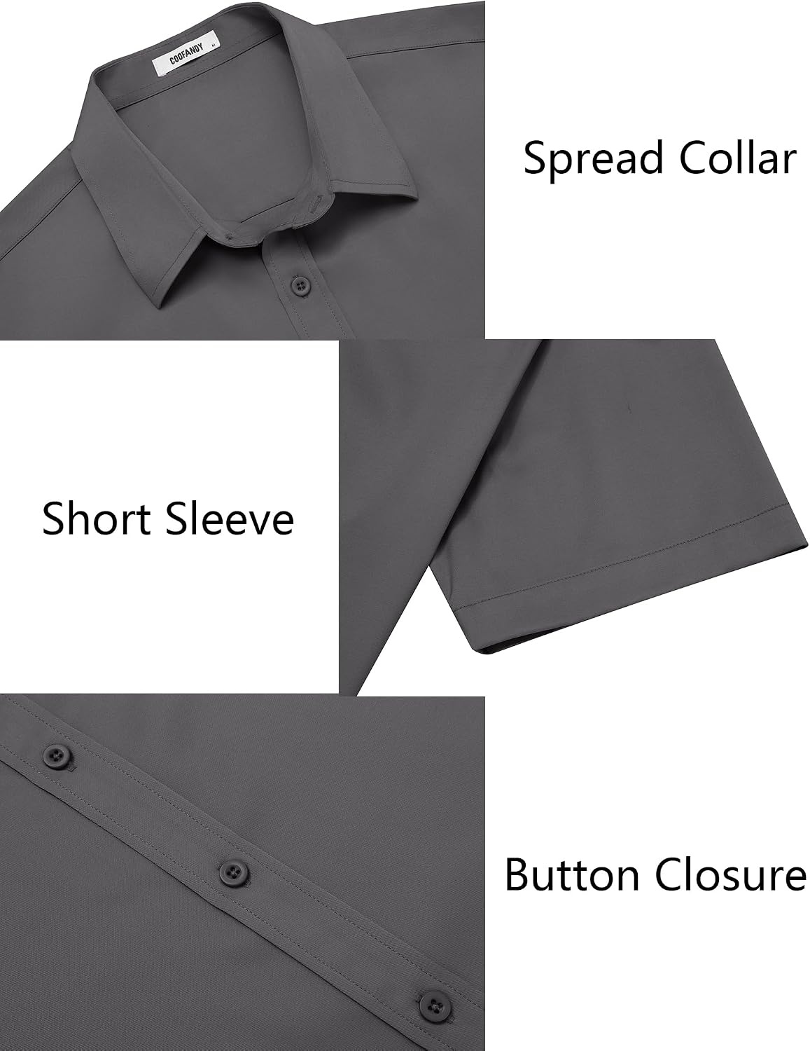 image:imageCOOFANDY Mens Button Down Shirts Short Sleeve Untucked Dress Shirt Wrinkle Free Stretch Casual Summer ShirtsDark Gray
