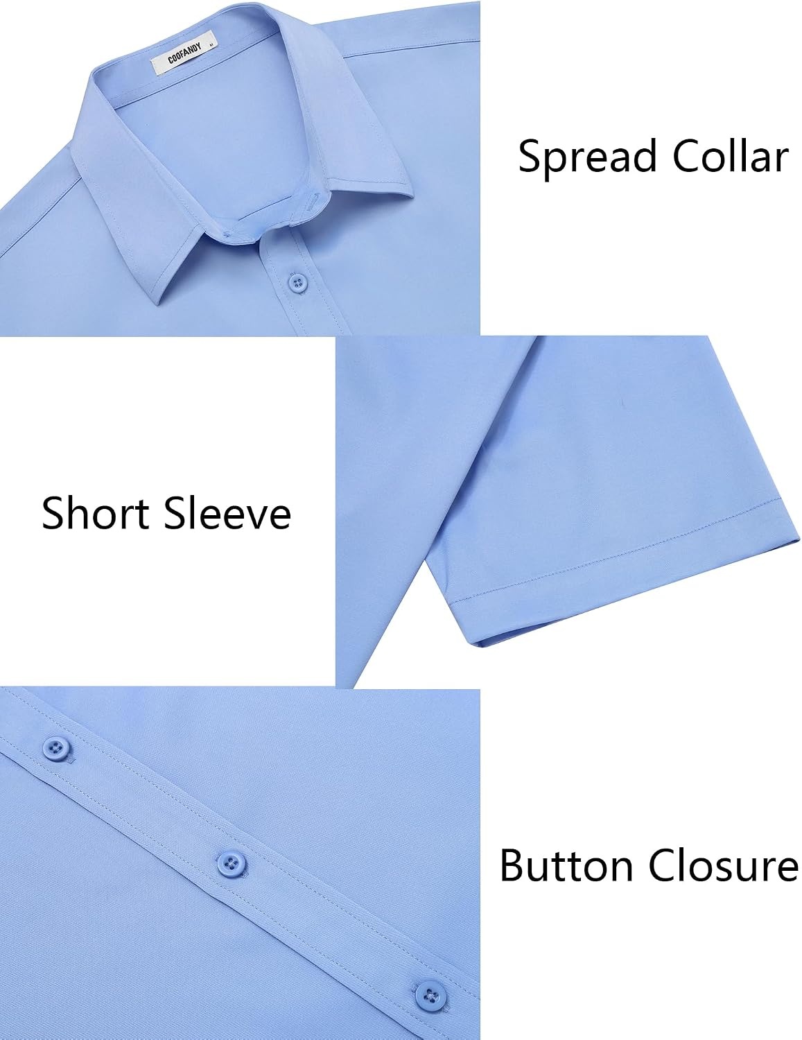 image:imageCOOFANDY Mens Button Down Shirts Short Sleeve Untucked Dress Shirt Wrinkle Free Stretch Casual Summer ShirtsLight Blue