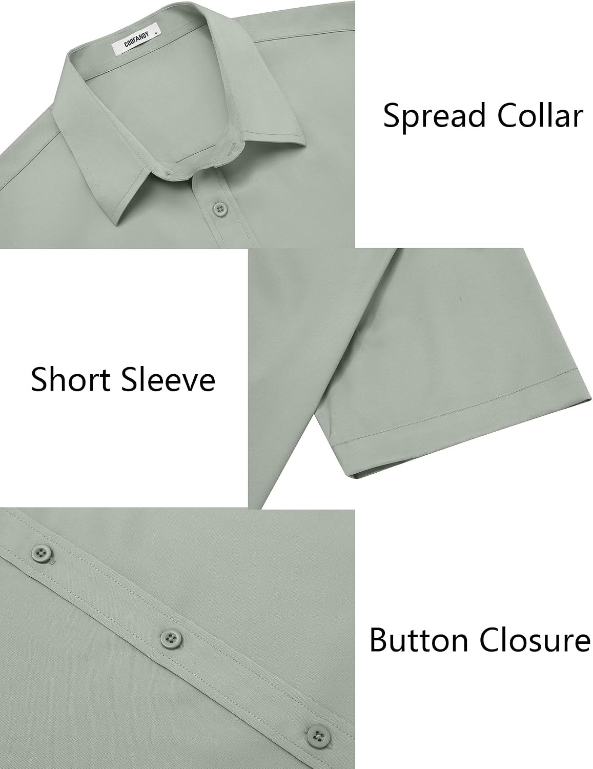 image:imageCOOFANDY Mens Button Down Shirts Short Sleeve Untucked Dress Shirt Wrinkle Free Stretch Casual Summer ShirtsLight Green