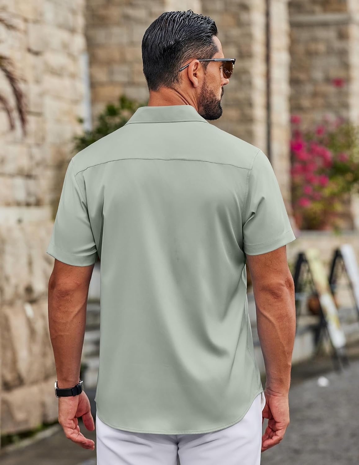 image:imageCOOFANDY Mens Button Down Shirts Short Sleeve Untucked Dress Shirt Wrinkle Free Stretch Casual Summer ShirtsLight Green