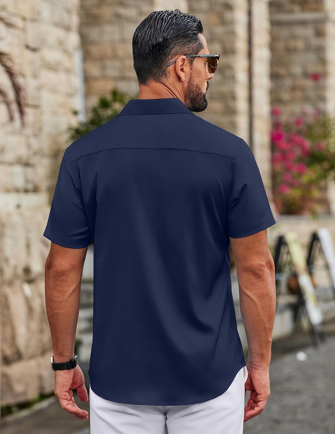 image:imageCOOFANDY Mens Button Down Shirts Short Sleeve Untucked Dress Shirt Wrinkle Free Stretch Casual Summer ShirtsNavy Blue