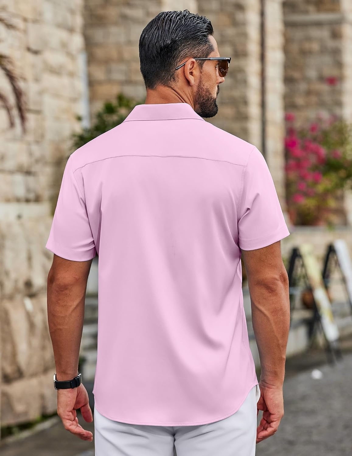 image:imageCOOFANDY Mens Button Down Shirts Short Sleeve Untucked Dress Shirt Wrinkle Free Stretch Casual Summer ShirtsPink