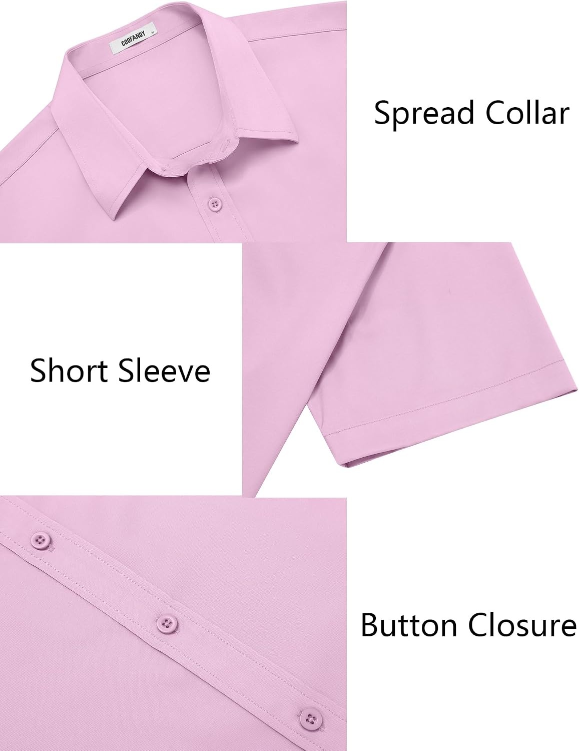 image:imageCOOFANDY Mens Button Down Shirts Short Sleeve Untucked Dress Shirt Wrinkle Free Stretch Casual Summer ShirtsPink
