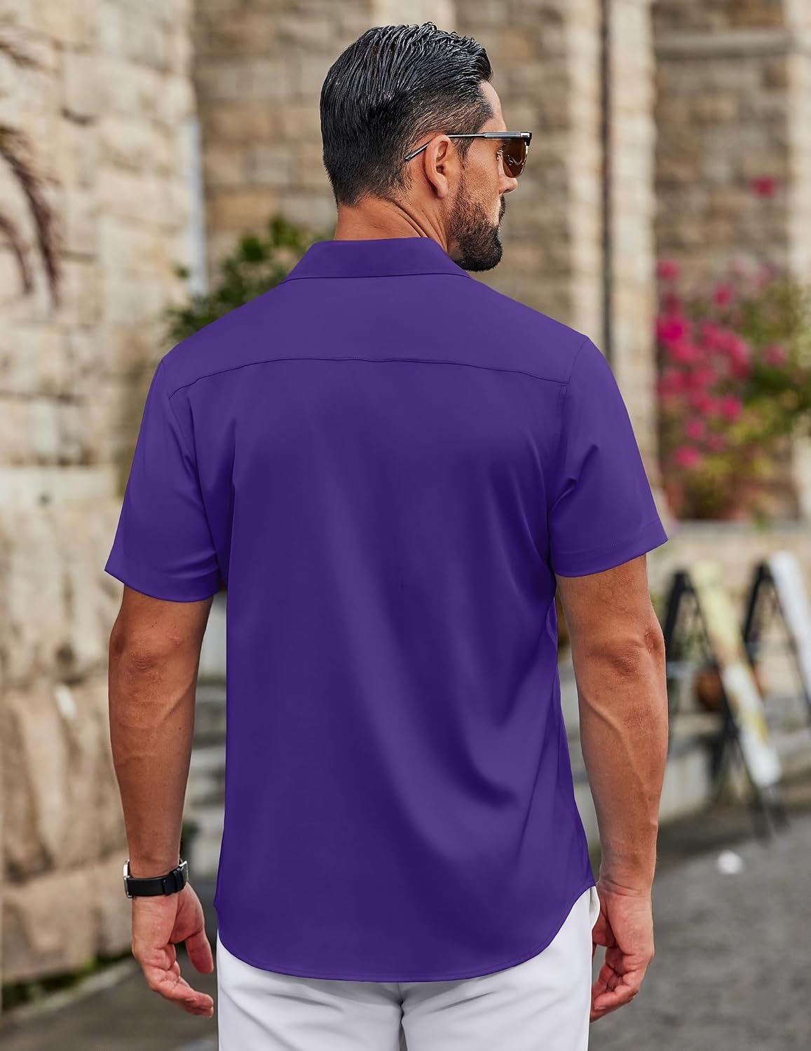 image:imageCOOFANDY Mens Button Down Shirts Short Sleeve Untucked Dress Shirt Wrinkle Free Stretch Casual Summer ShirtsPurple