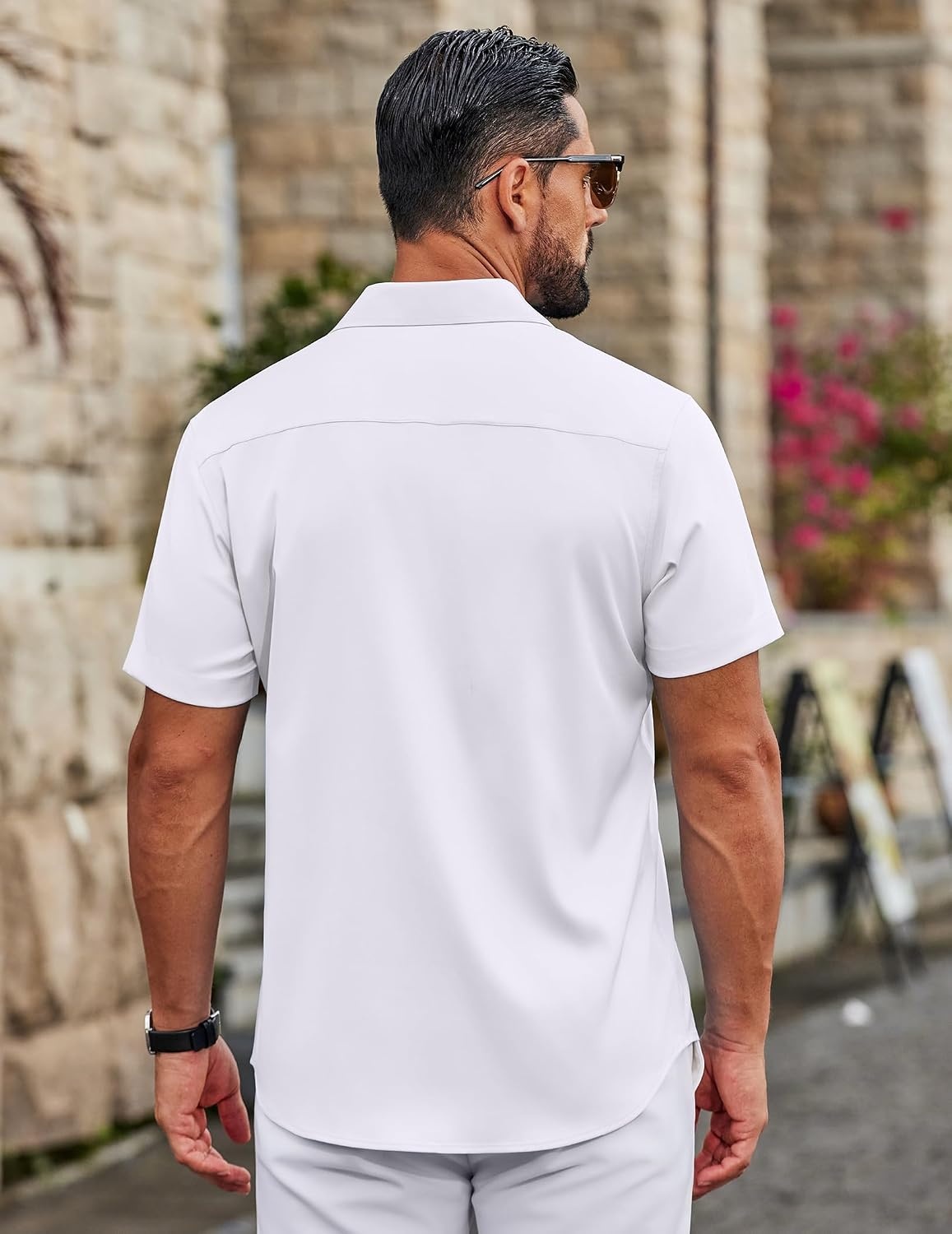 image:imageCOOFANDY Mens Button Down Shirts Short Sleeve Untucked Dress Shirt Wrinkle Free Stretch Casual Summer ShirtsWhite