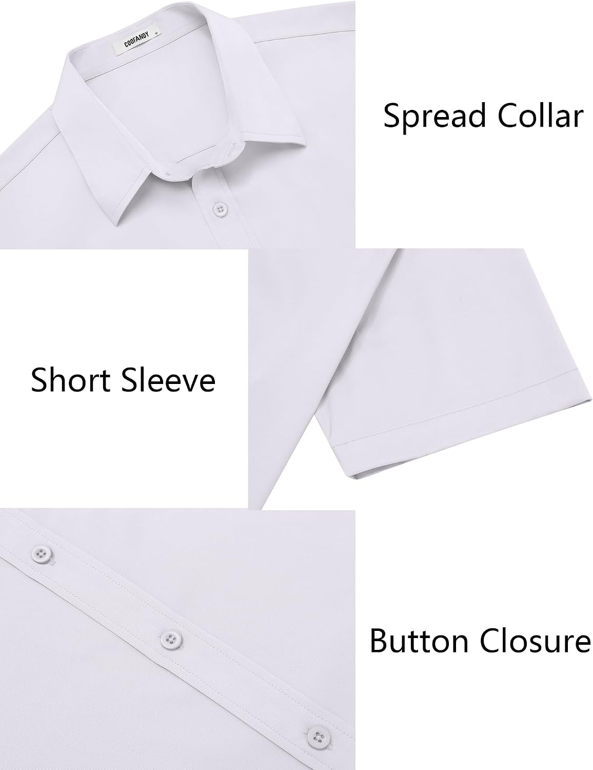 image:imageCOOFANDY Mens Button Down Shirts Short Sleeve Untucked Dress Shirt Wrinkle Free Stretch Casual Summer ShirtsWhite