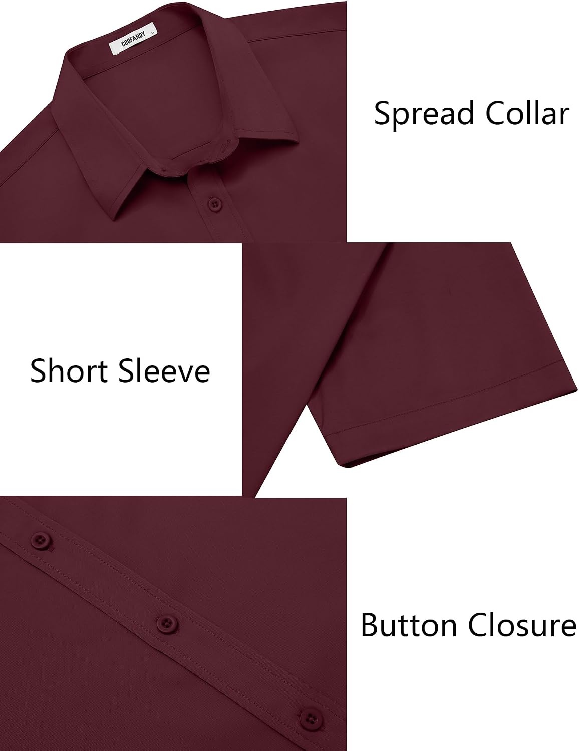 image:imageCOOFANDY Mens Button Down Shirts Short Sleeve Untucked Dress Shirt Wrinkle Free Stretch Casual Summer ShirtsWine Red