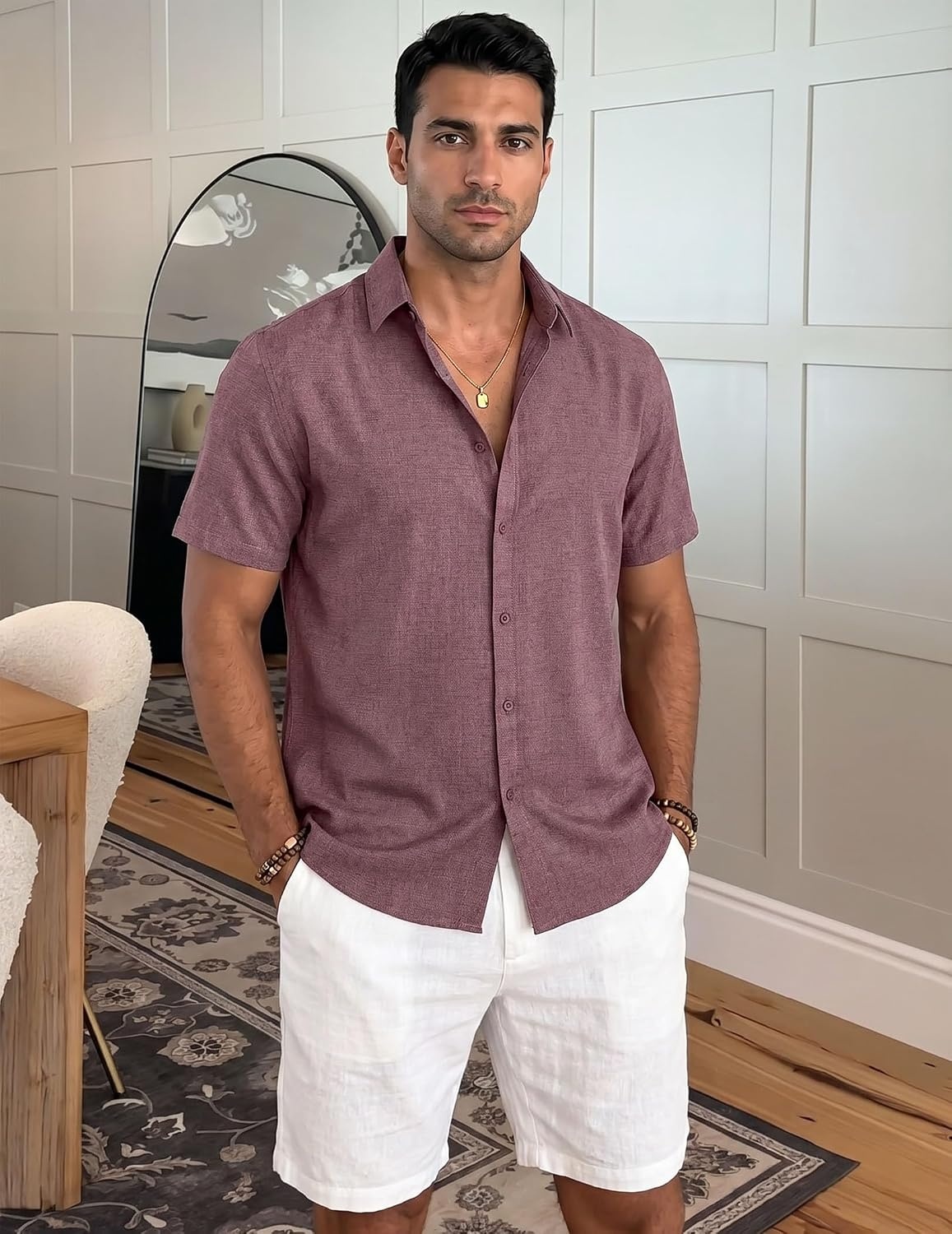 image:imageCOOFANDY Mens Casual Button Down Shirt Short Sleeve Summer Shirt for Beach Vacation Resort WearWine Red