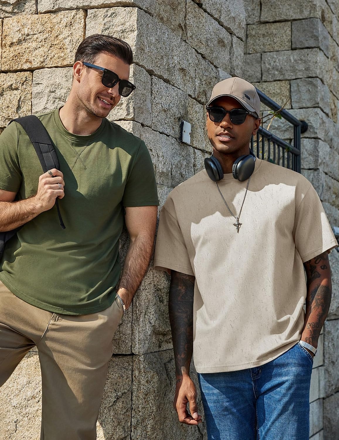 image:imageCOOFANDY Mens Cotton TShirts Oversized Shirt Short Sleeves Streetwear Loose Fit Summer Tee Tops Washed Basic Unisex ShirtsBeige