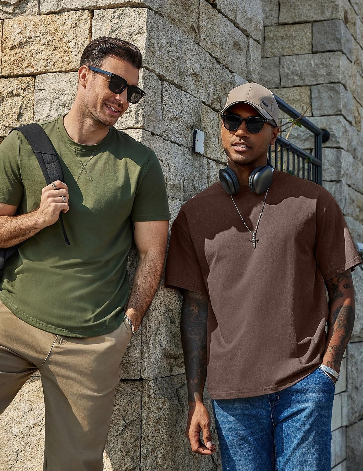 image:imageCOOFANDY Mens Cotton TShirts Oversized Shirt Short Sleeves Streetwear Loose Fit Summer Tee Tops Washed Basic Unisex ShirtsBrown