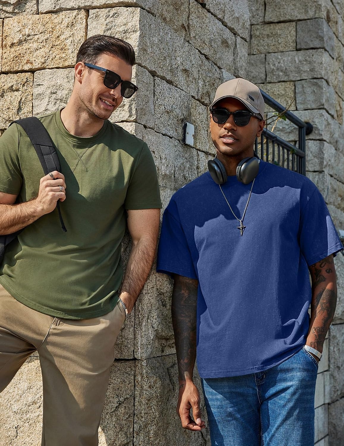 image:imageCOOFANDY Mens Cotton TShirts Oversized Shirt Short Sleeves Streetwear Loose Fit Summer Tee Tops Washed Basic Unisex ShirtsDark Blue