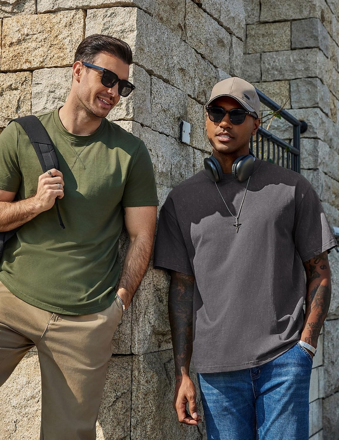 image:imageCOOFANDY Mens Cotton TShirts Oversized Shirt Short Sleeves Streetwear Loose Fit Summer Tee Tops Washed Basic Unisex ShirtsDark Grey