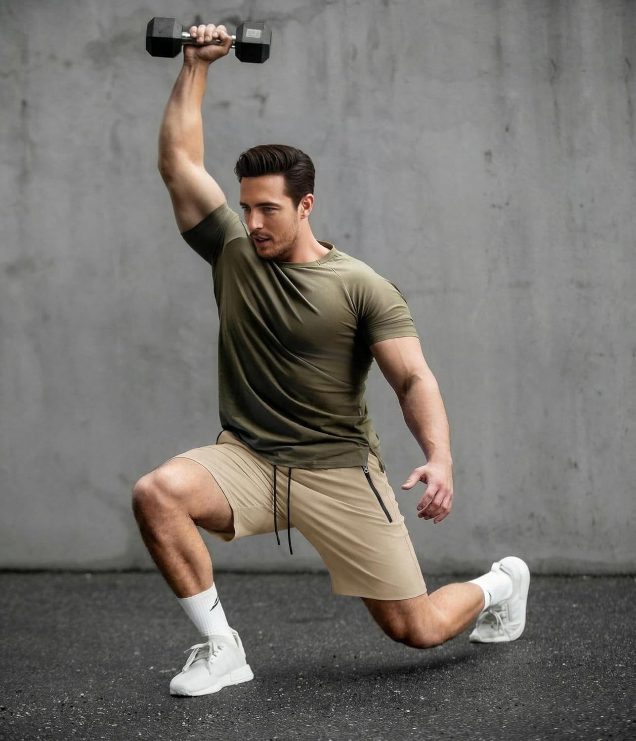 image:imageCOOFANDY Mens Gym Workout Shorts Quick Dry Athletic LooseFit Lightweight Running Shorts with Zipper PocketsBeige