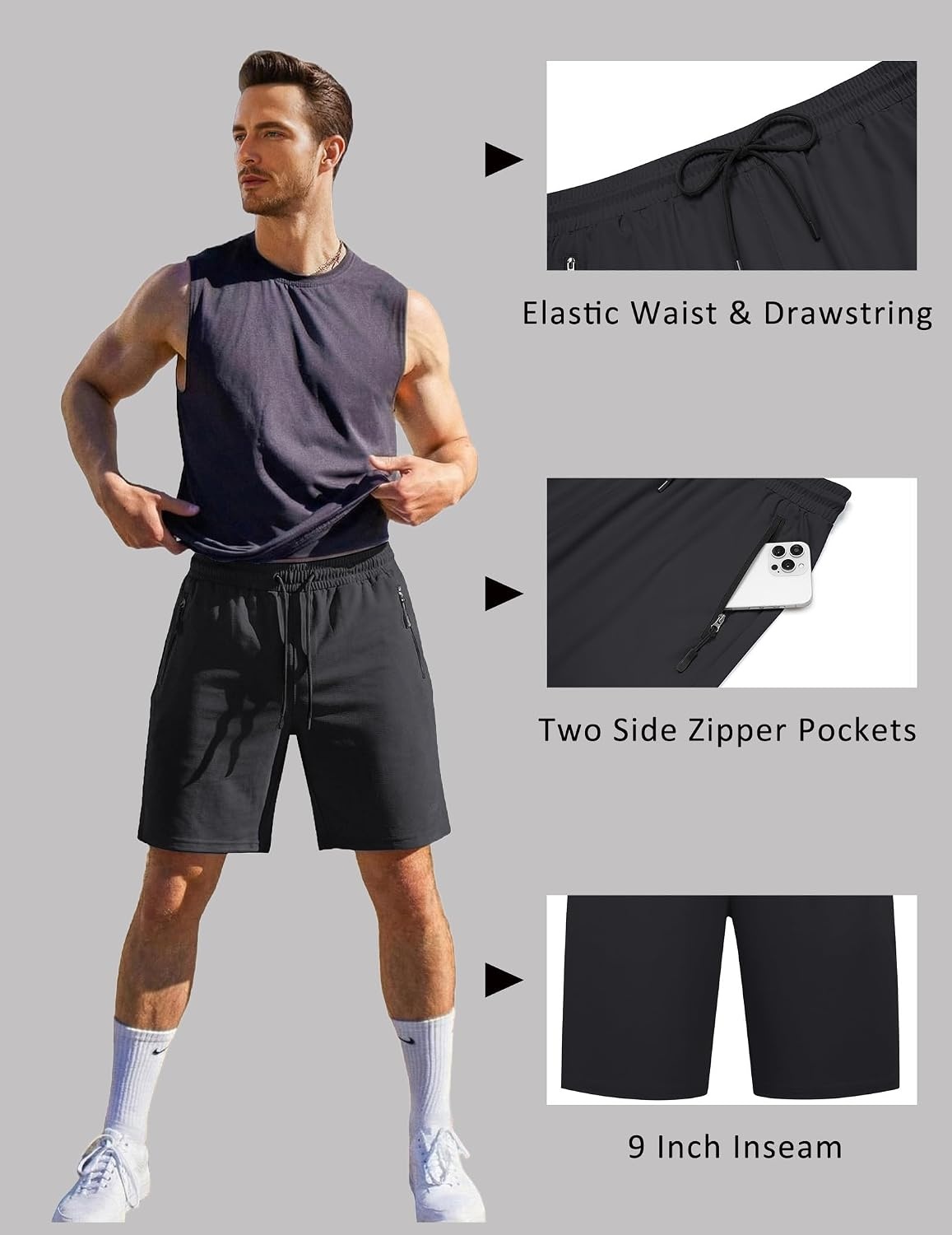image:imageCOOFANDY Mens Gym Workout Shorts Quick Dry Athletic LooseFit Lightweight Running Shorts with Zipper PocketsBlack Onyx