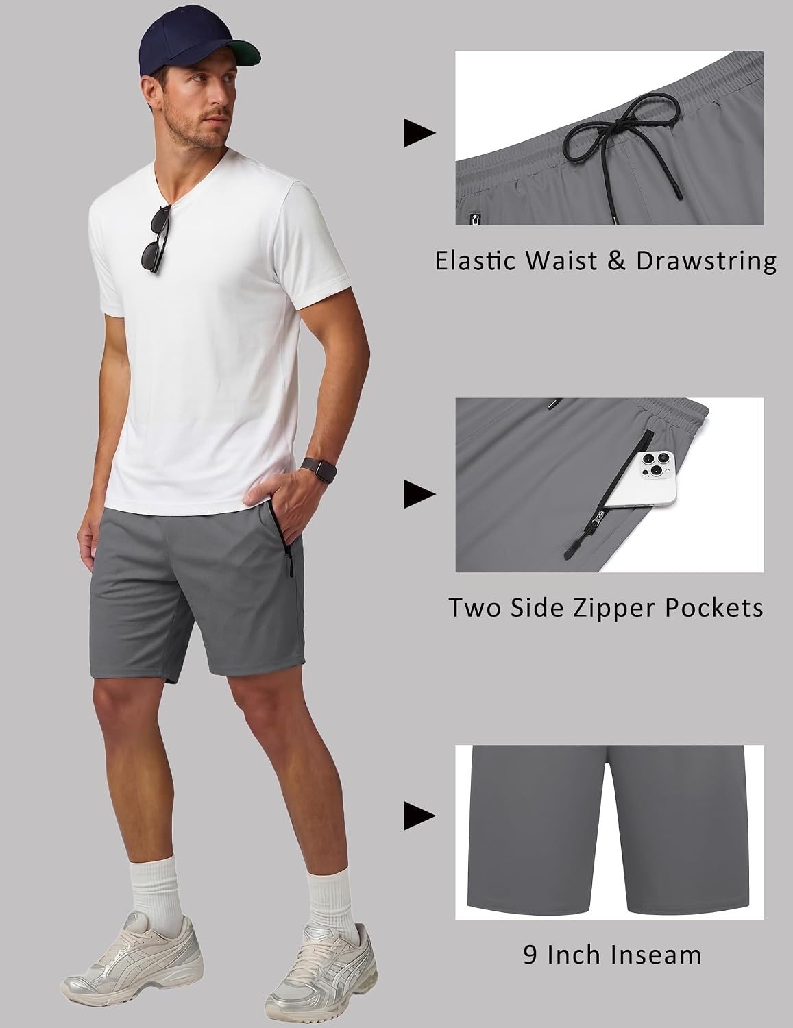 image:imageCOOFANDY Mens Gym Workout Shorts Quick Dry Athletic LooseFit Lightweight Running Shorts with Zipper PocketsDark Gray
