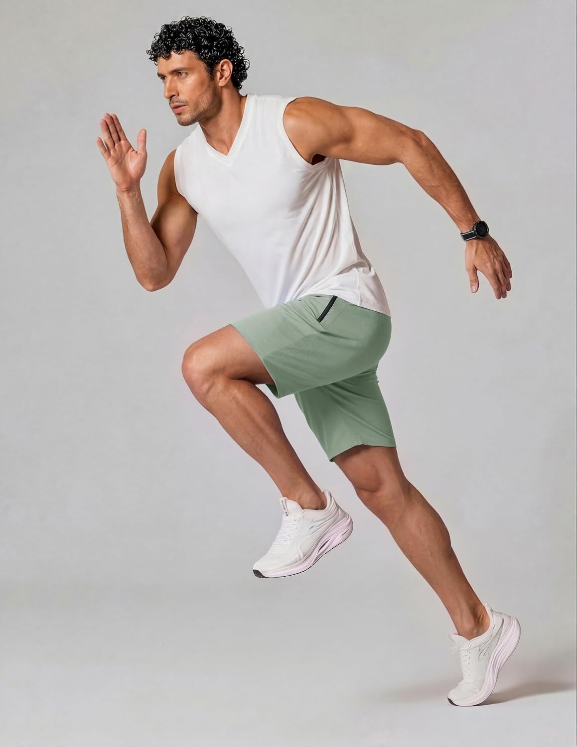 image:imageCOOFANDY Mens Gym Workout Shorts Quick Dry Athletic LooseFit Lightweight Running Shorts with Zipper PocketsLight Green