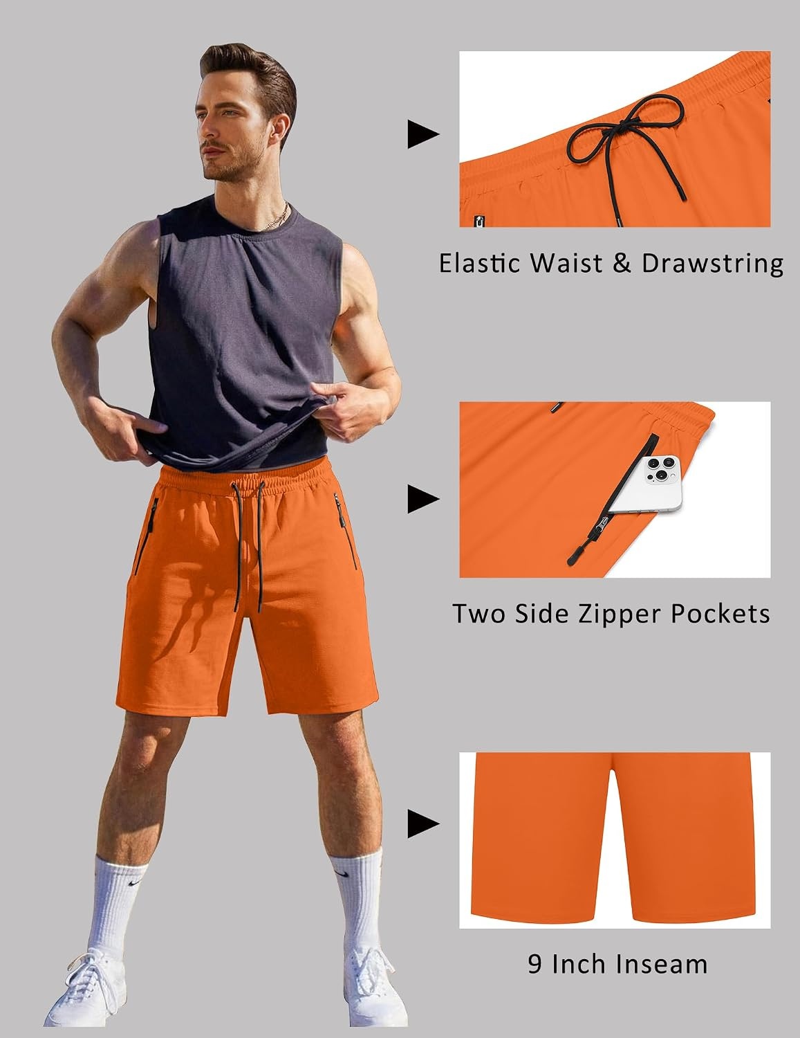 image:imageCOOFANDY Mens Gym Workout Shorts Quick Dry Athletic LooseFit Lightweight Running Shorts with Zipper PocketsOrange