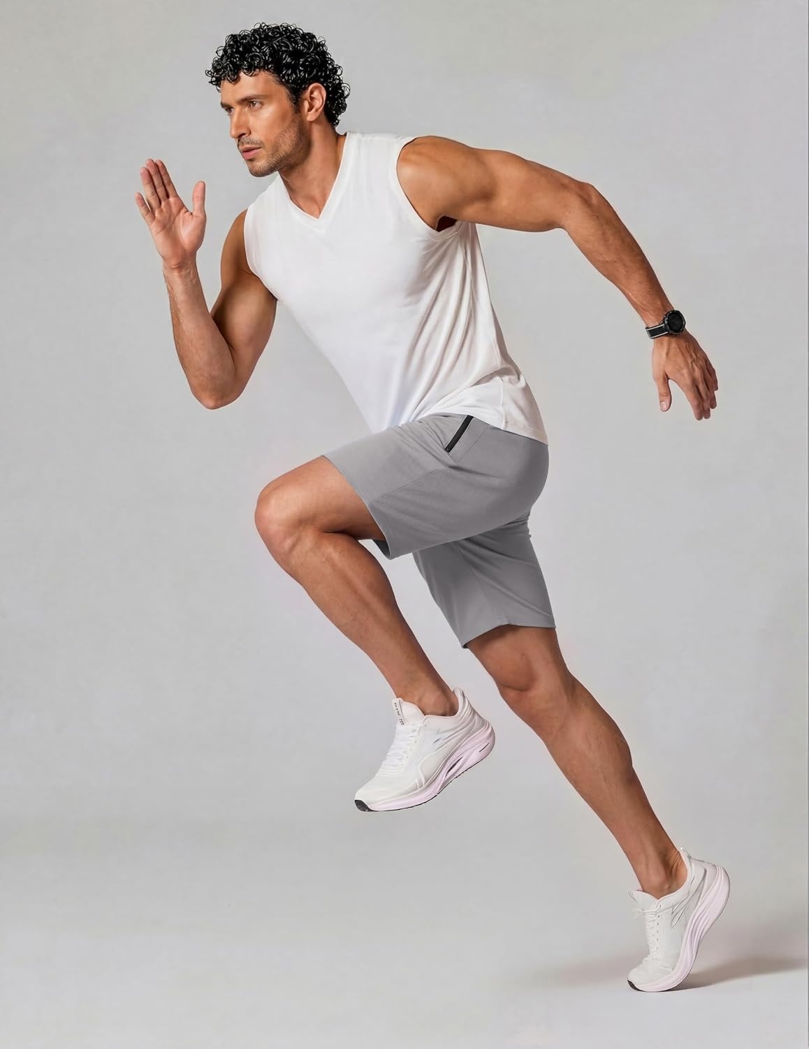 image:imageCOOFANDY Mens Gym Workout Shorts Quick Dry Athletic LooseFit Lightweight Running Shorts with Zipper PocketsQuiet Gray