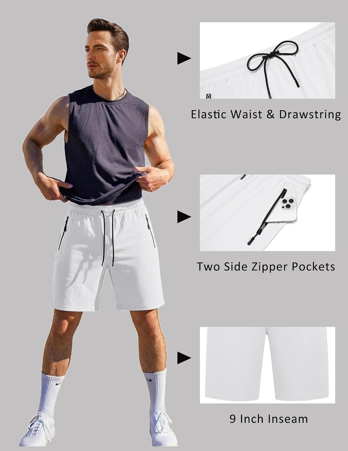 image:imageCOOFANDY Mens Gym Workout Shorts Quick Dry Athletic LooseFit Lightweight Running Shorts with Zipper PocketsWhite