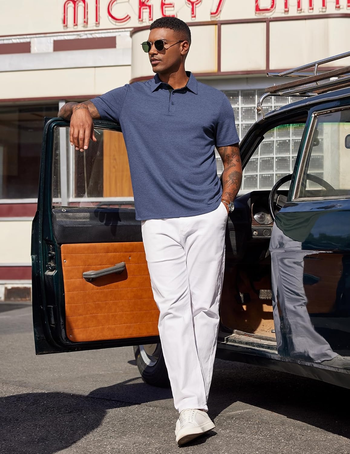 image:imageCOOFANDY Mens Polo Shirts Short Sleeve Casual Summer Polo Tee Classic Collared Golf Stylish TopsNavy Bluenew