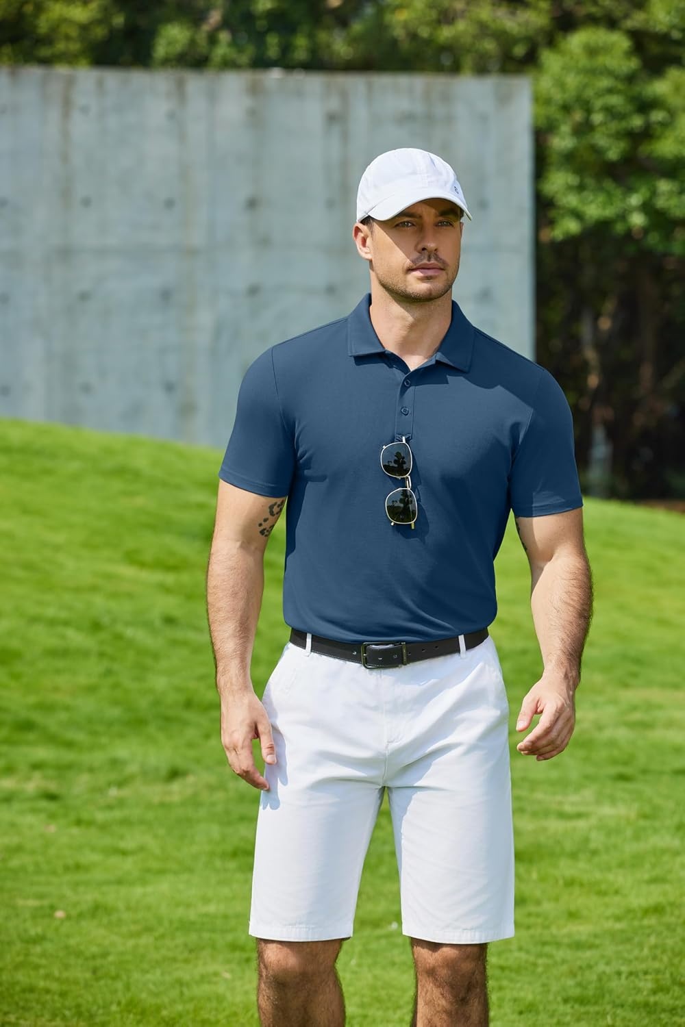 image:imageCOOFANDY Mens Polo Shirts Short Sleeve Pique Jersey Golf Shirt Casual Summer Collared TShirtsDeep Blue