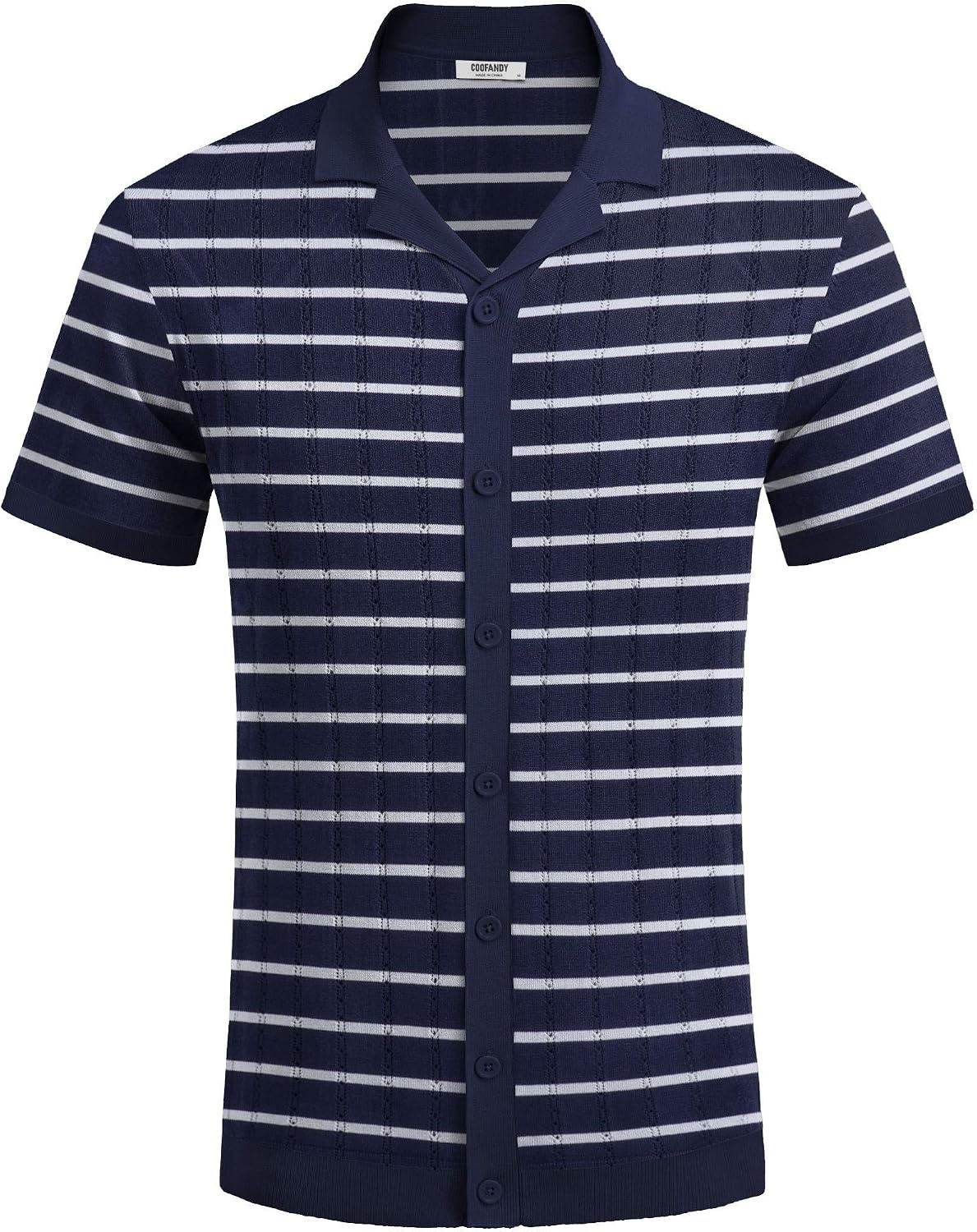 image:imageCOOFANDY Mens Short Sleeve Knit Shirt Casual Button Down Shirt Vintage Striped Knitted Golf Beach TopsTz377