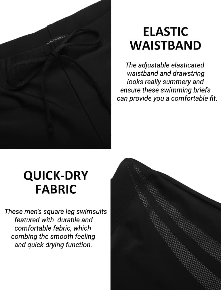 image:imageCOOFANDY Mens Square Leg Swim Briefs Athletic Quick Dry Bathing Suit Square Leg Board Short for MenAswim Black