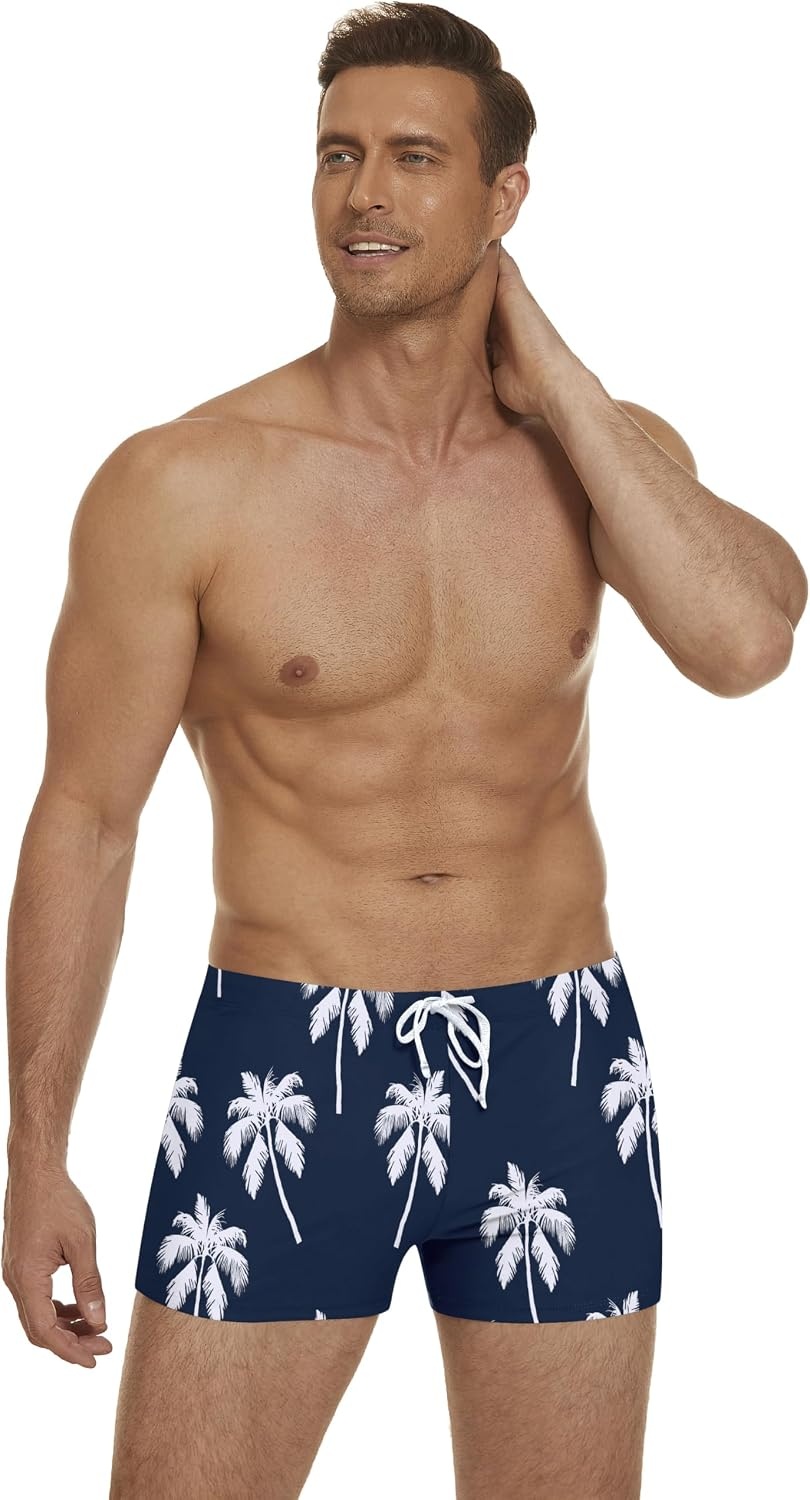 image:imageCOOFANDY Mens Square Leg Swim Briefs Athletic Quick Dry Bathing Suit Square Leg Board Short for MenPalm Tree