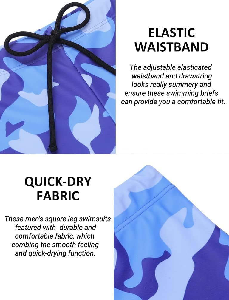 image:imageCOOFANDY Mens Square Leg Swim Briefs Athletic Quick Dry Bathing Suit Square Leg Board Short for MenPattern6 Blue Camouflage