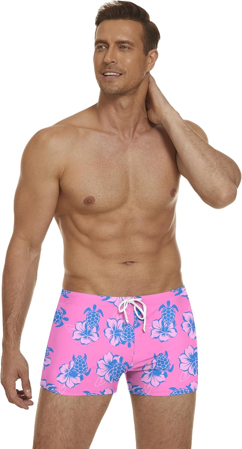 image:imageCOOFANDY Mens Square Leg Swim Briefs Athletic Quick Dry Bathing Suit Square Leg Board Short for MenPink Flower