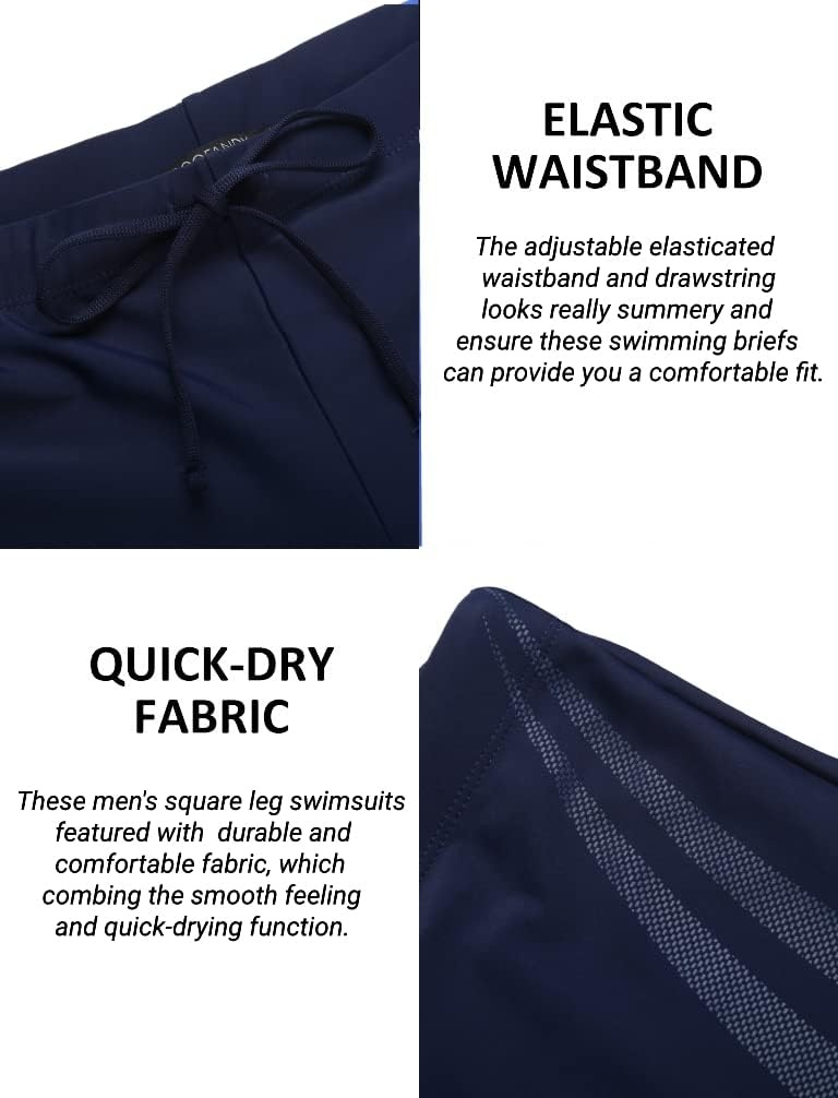 image:imageCOOFANDY Mens Square Leg Swim Briefs Athletic Quick Dry Bathing Suit Square Leg Board Short for MenSwim Blue