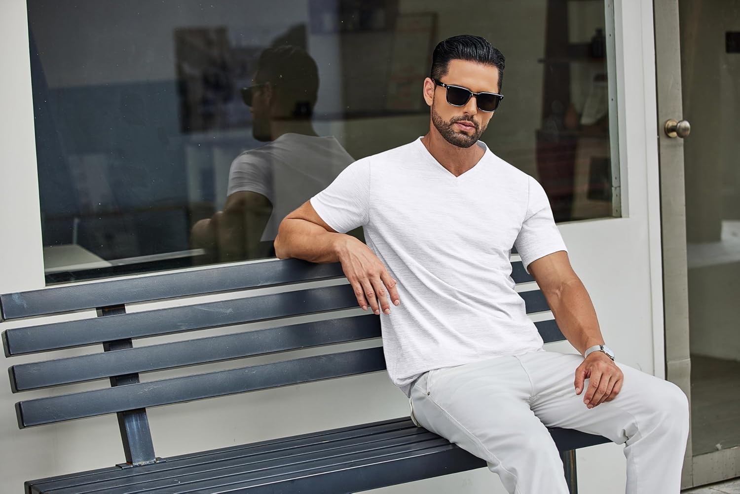 image:imageCOOFANDY Mens T Shirts Short Sleeve Classic V Neck TShirt Casual Summer Basic Tee ShirtAwhite