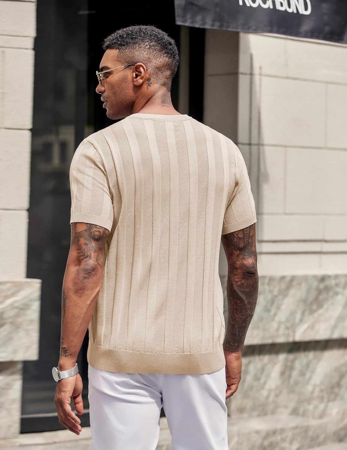 image:imageCOOFANDY Mens TShirts Short Sleeve Knit Shirt Crew Neck Sweater Fashion Casual Textured Pullover Tees02light Khaki