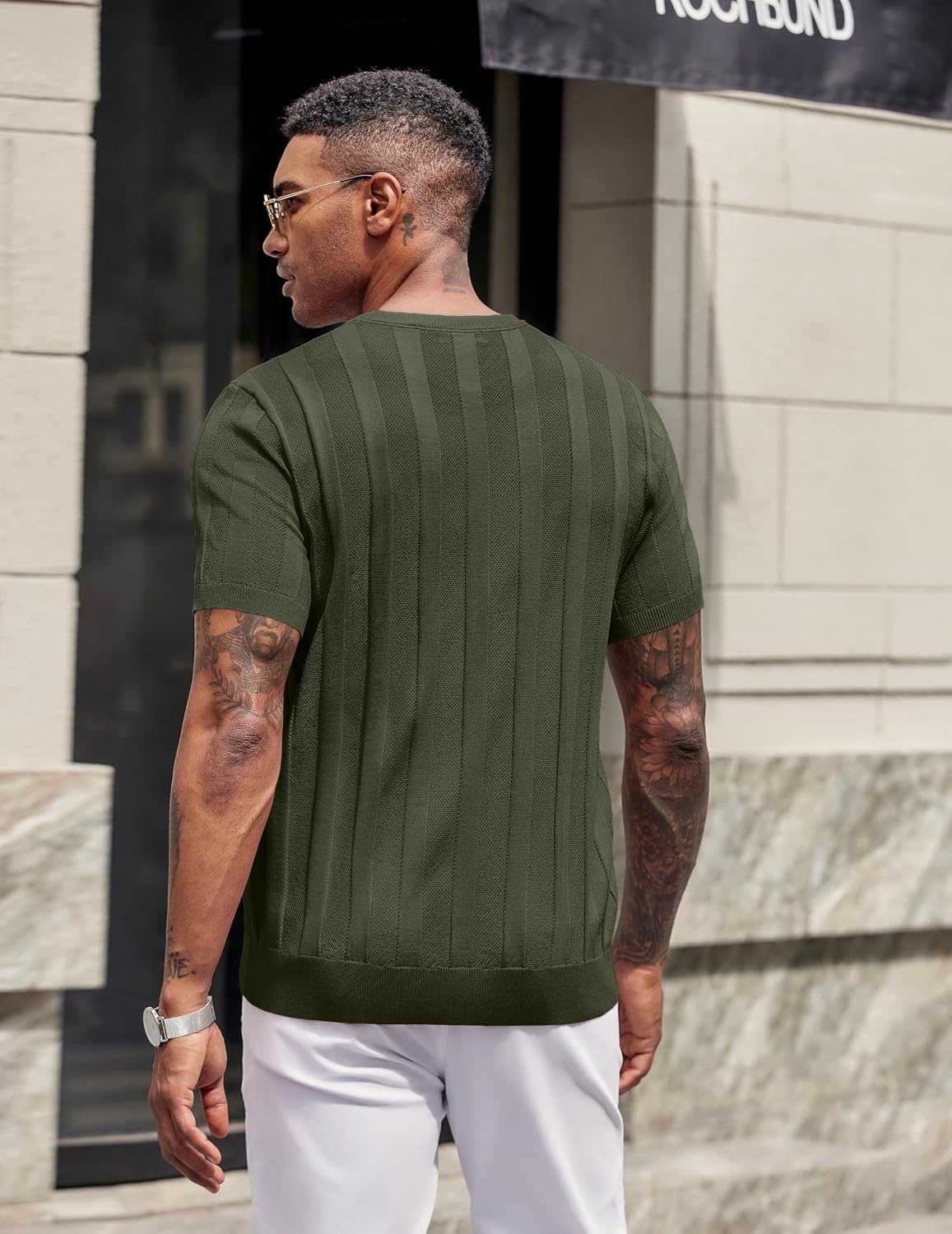 image:imageCOOFANDY Mens TShirts Short Sleeve Knit Shirt Crew Neck Sweater Fashion Casual Textured Pullover TeesArmy Green