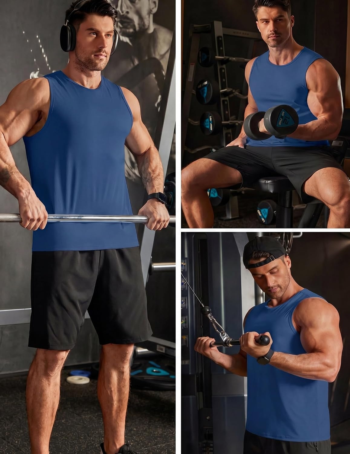 image:imageCOOFANDY Mens Workout Gym Tank Tops Quick Dry Muscle Sleeveless Shirts UPF 50 Running Summer Beach Athletic Swim ShirtDark Blue