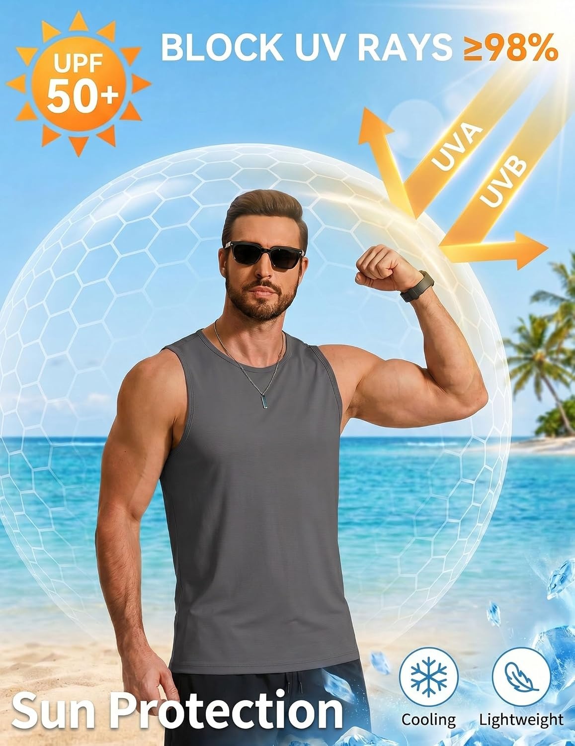 image:imageCOOFANDY Mens Workout Gym Tank Tops Quick Dry Muscle Sleeveless Shirts UPF 50 Running Summer Beach Athletic Swim ShirtDark Grey