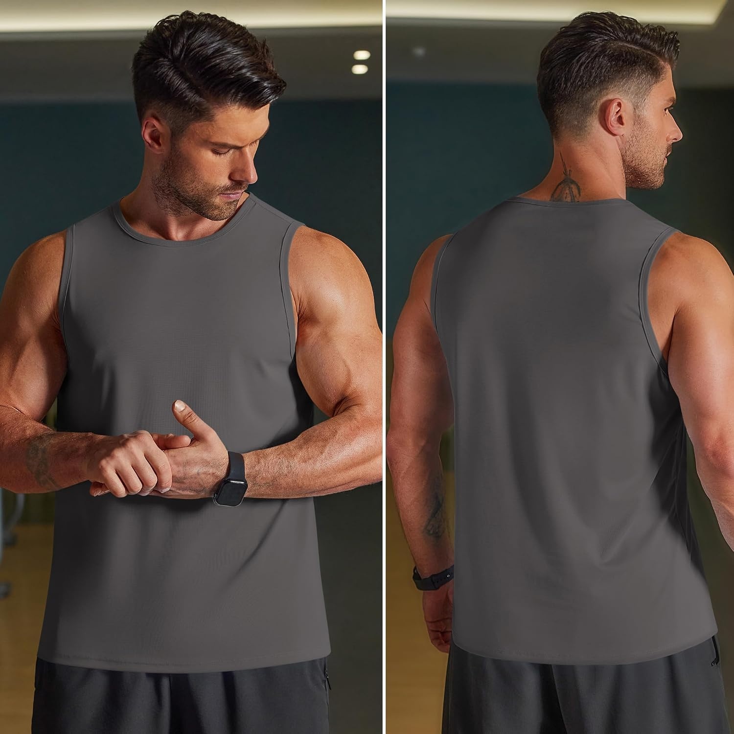 image:imageCOOFANDY Mens Workout Gym Tank Tops Quick Dry Muscle Sleeveless Shirts UPF 50 Running Summer Beach Athletic Swim ShirtDark Grey