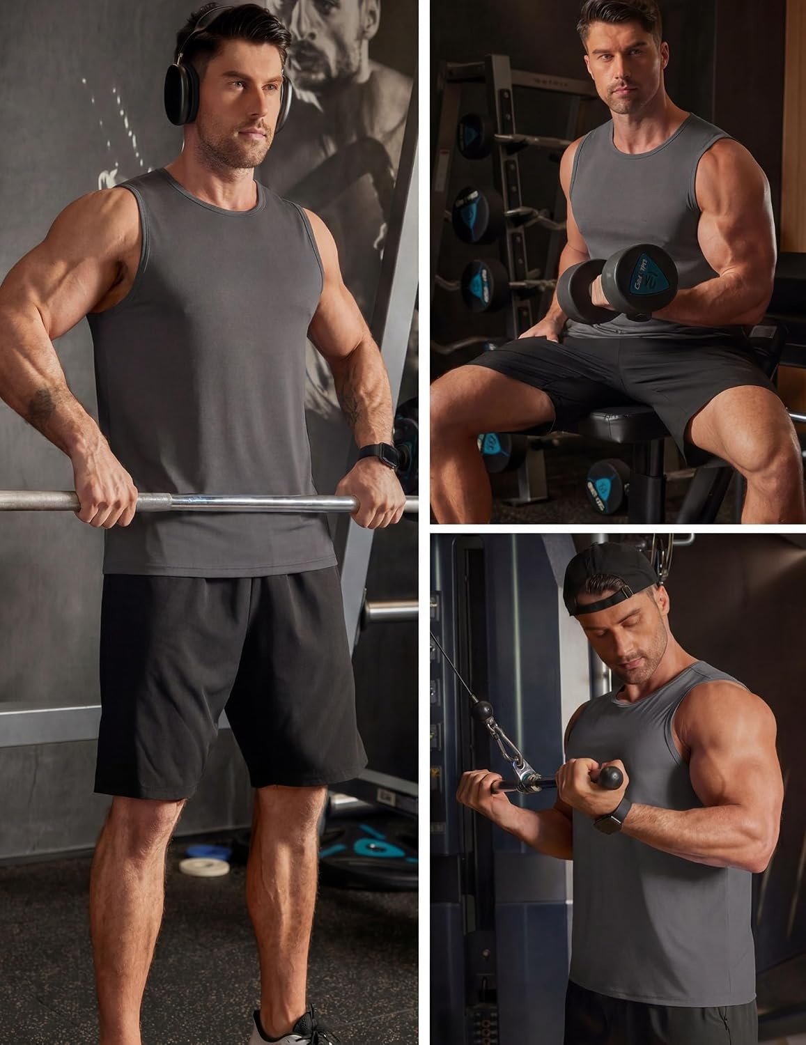 image:imageCOOFANDY Mens Workout Gym Tank Tops Quick Dry Muscle Sleeveless Shirts UPF 50 Running Summer Beach Athletic Swim ShirtDark Grey