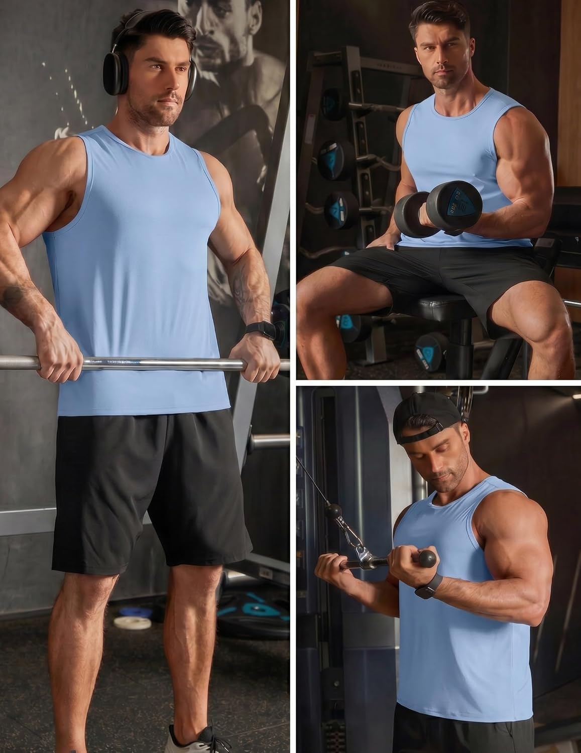 image:imageCOOFANDY Mens Workout Gym Tank Tops Quick Dry Muscle Sleeveless Shirts UPF 50 Running Summer Beach Athletic Swim ShirtLight Blue