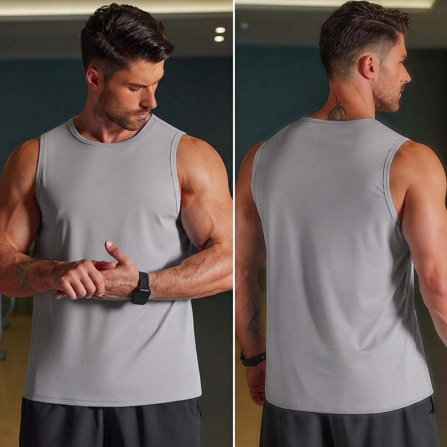 image:imageCOOFANDY Mens Workout Gym Tank Tops Quick Dry Muscle Sleeveless Shirts UPF 50 Running Summer Beach Athletic Swim ShirtLight Grey