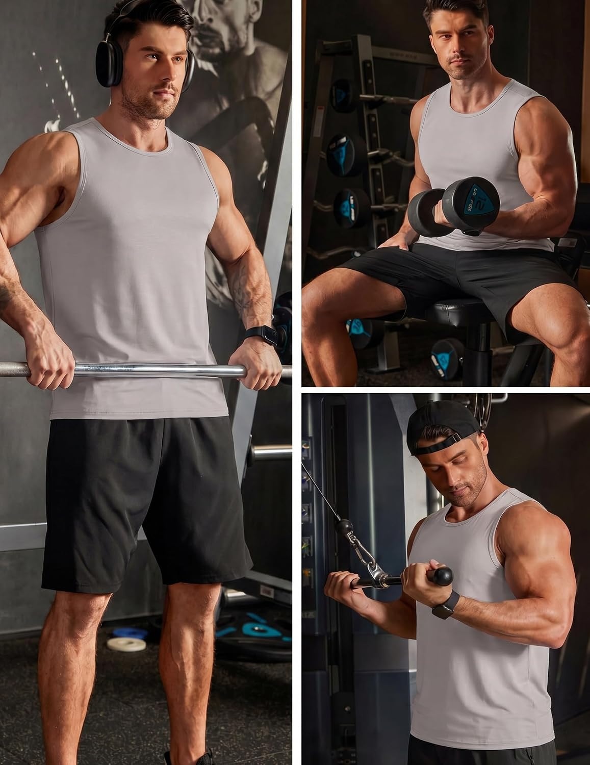 image:imageCOOFANDY Mens Workout Gym Tank Tops Quick Dry Muscle Sleeveless Shirts UPF 50 Running Summer Beach Athletic Swim ShirtLight Grey