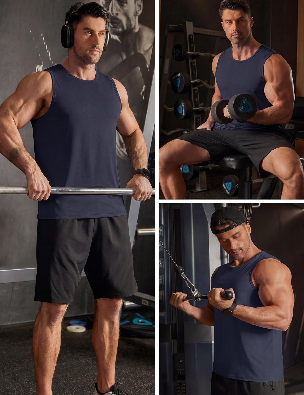 image:imageCOOFANDY Mens Workout Gym Tank Tops Quick Dry Muscle Sleeveless Shirts UPF 50 Running Summer Beach Athletic Swim ShirtNavy Blue