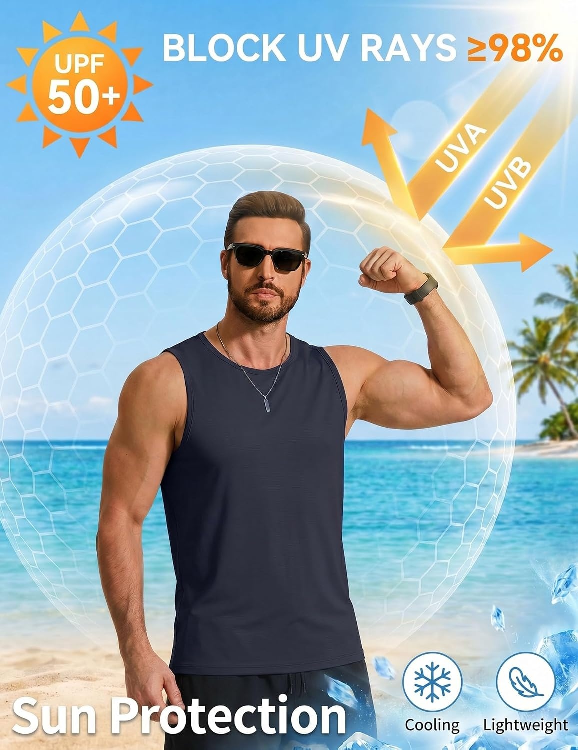 image:imageCOOFANDY Mens Workout Gym Tank Tops Quick Dry Muscle Sleeveless Shirts UPF 50 Running Summer Beach Athletic Swim ShirtNavy Blue
