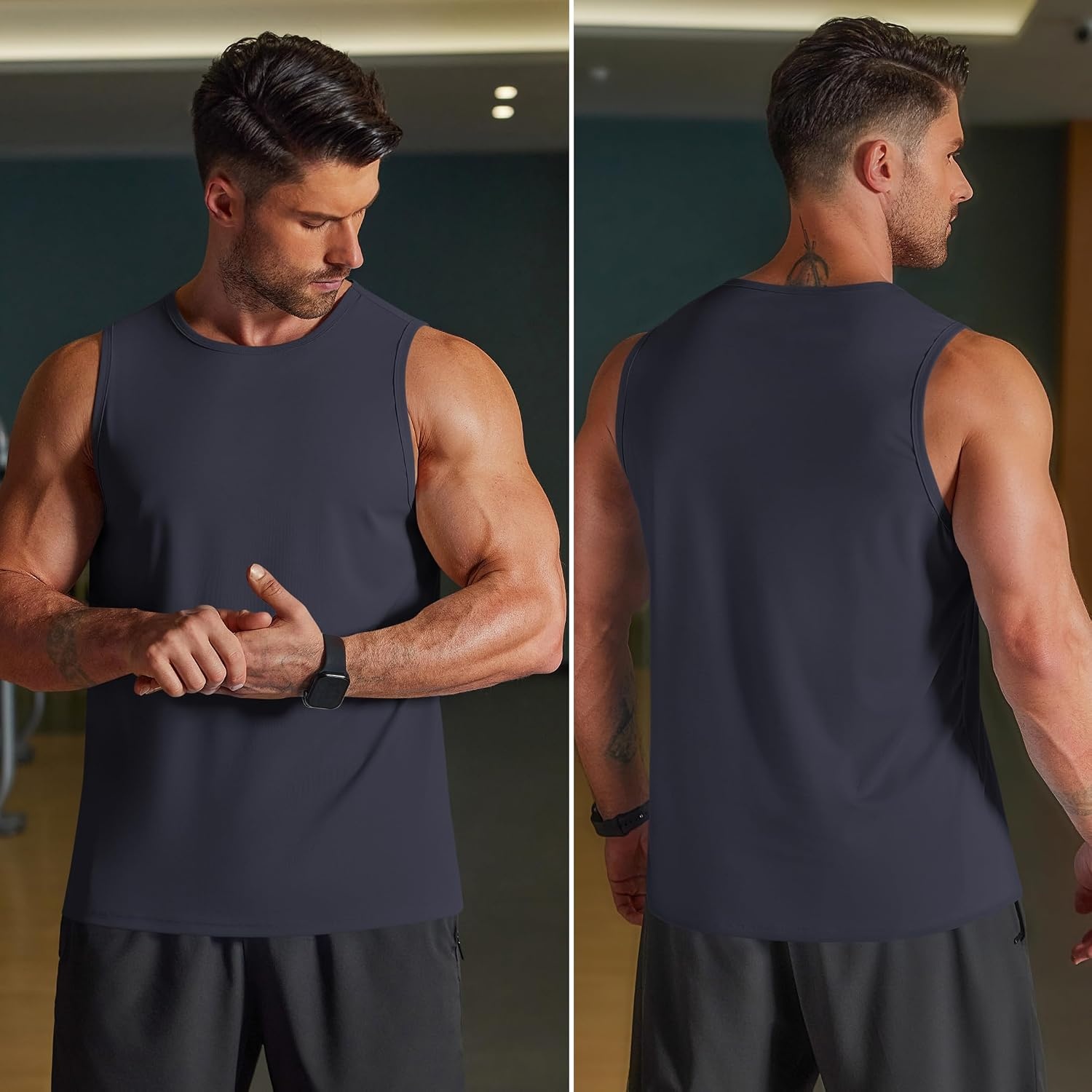 image:imageCOOFANDY Mens Workout Gym Tank Tops Quick Dry Muscle Sleeveless Shirts UPF 50 Running Summer Beach Athletic Swim ShirtNavy Blue